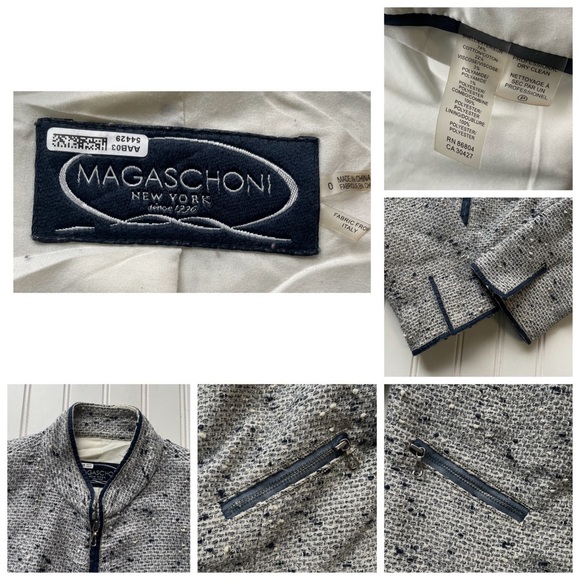 Magaschoni Tweed Blazer Jacket Navy Blue White Size 0 XS Italy Vintage formal - Picture 6 of 8